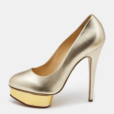 Charlotte Olympia Gold Leather Dolly Platform Pumps In Gray