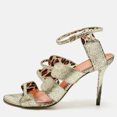 Charlotte Olympia Gold Texture Leather Ankle Strap Sandals