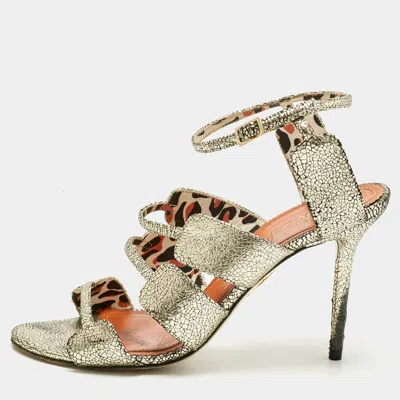 Charlotte Olympia Gold Texture Leather Ankle Strap Sandals