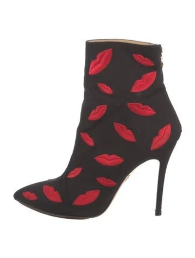 Pre-owned Charlotte Olympia Graphic Print Embroidered Accent Boots In Black