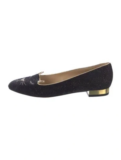 Pre-owned Charlotte Olympia Graphic Print Glitter Accents Flats In Blue