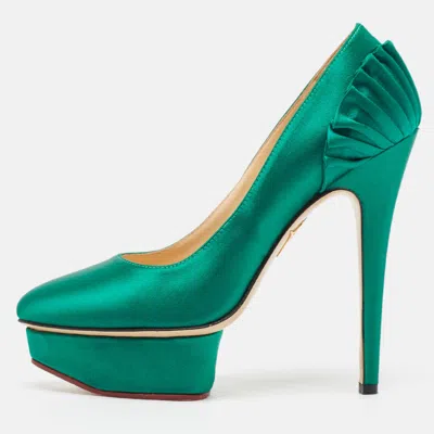 Charlotte Olympia Green Satin Paloma Platform Pumps