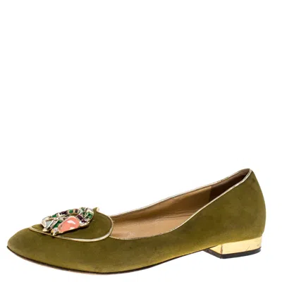 Charlotte Olympia Green Suede Capricorn Smoking Slippers