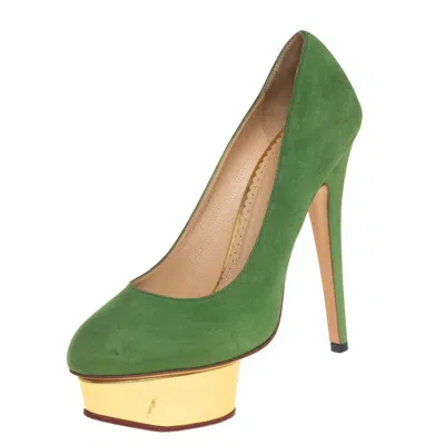 Charlotte Olympia Green Suede Dolly Platform Pumps