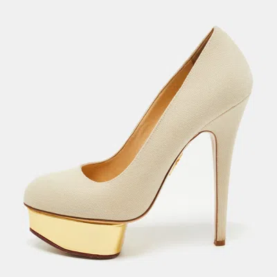 Charlotte Olympia Grey Canvas Dolly Platform Pumps In Neutral