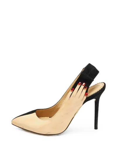 Pre-owned Charlotte Olympia Hand-design Slingback Pumps In Neutral