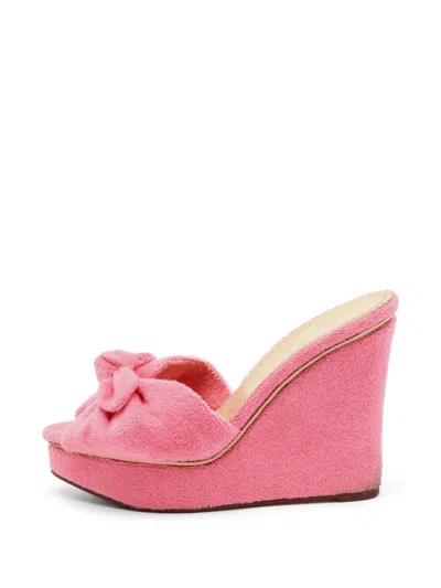Pre-owned Charlotte Olympia Jayne Bow-strap Wedge Sandals In Pink