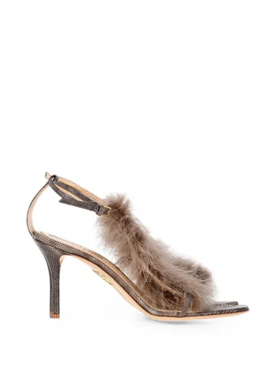 Pre-owned Charlotte Olympia Karung Faux-fur Sandals In Grey