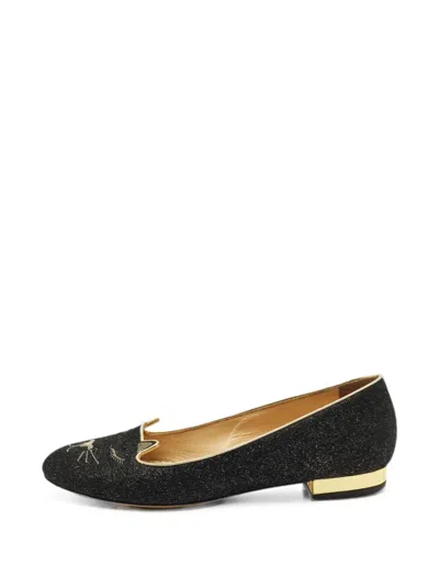 Pre-owned Charlotte Olympia Kitty Ballet Flats In Black