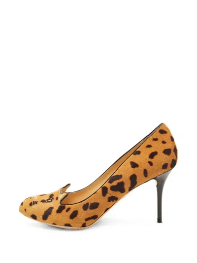 Pre-owned Charlotte Olympia Kitty Hyena-print Heeled Pumps In Neutrals