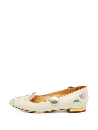 Pre-owned Charlotte Olympia Kitty Leather Ballet Flats In Neutral