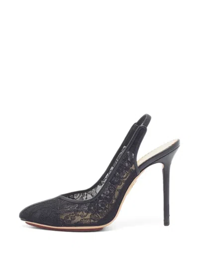 Pre-owned Charlotte Olympia Lace Slingback Pumps In Black