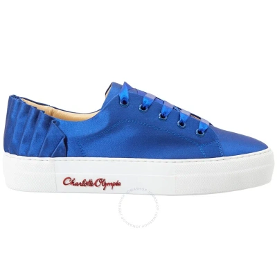 Charlotte Olympia Ladies Blue Sneaker Satin W Pleat Bk