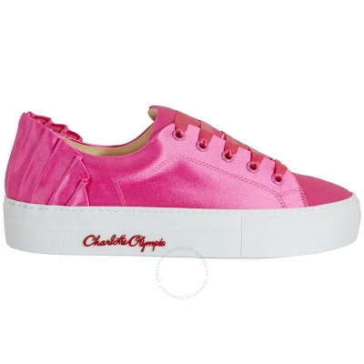 Charlotte Olympia Ladies Pink Sneaker Satin W Pleat Bk