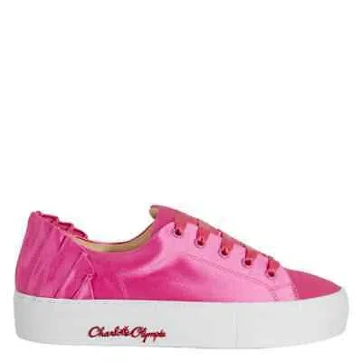 Pre-owned Charlotte Olympia Ladies Pink Sneaker Satin W Pleat Bk, Brand Size 36 ( Us Size