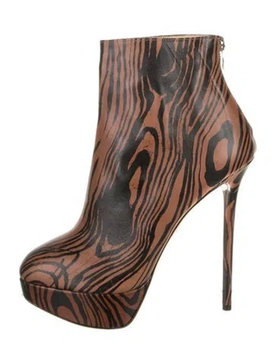 Pre-owned Charlotte Olympia Leather Animal Print Boots In Brown