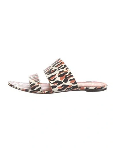 Pre-owned Charlotte Olympia Leather Animal Print Slides In Black