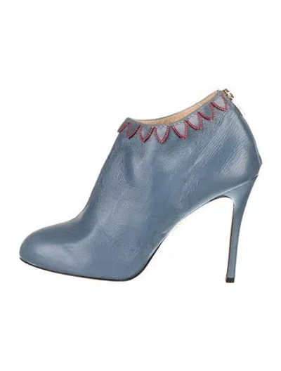 Pre-owned Charlotte Olympia Leather Embroidered Accent Boots In Blue