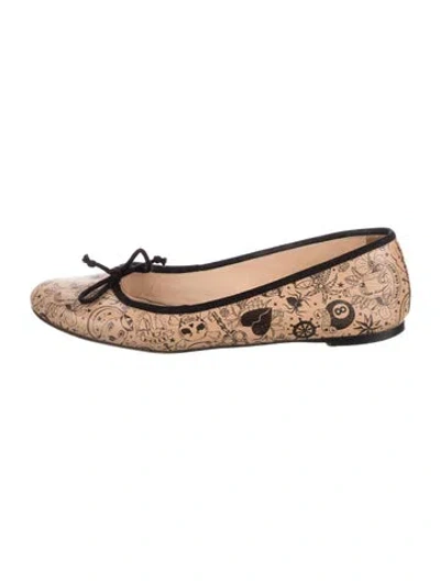 Pre-owned Charlotte Olympia Leather Graphic Print Ballet Flats In Neutrals