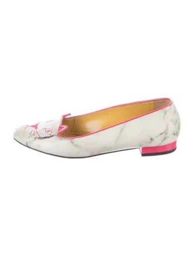 Pre-owned Charlotte Olympia Leather Printed Flats In Gray
