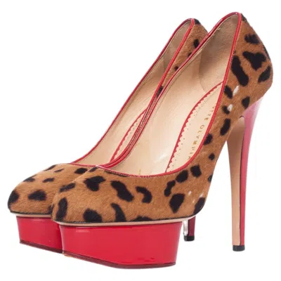 Pre-owned Charlotte Olympia , Leopard Print Pony Skin Polly Pumps In Brown