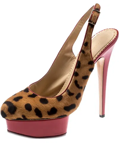 Pre-owned Charlotte Olympia Leopard Slingback Sandals In Brown