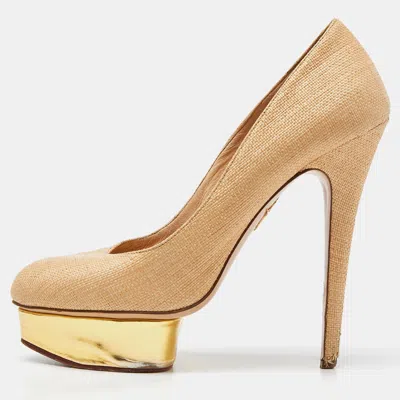 Charlotte Olympia Light Brown Raffia Dolly Pumps In Neutral