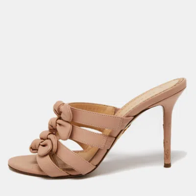 Charlotte Olympia Light Pink Leather Blyton Bow Slide Sandals In Neutral