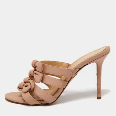 Charlotte Olympia Light Pink Leather Blyton Bow Slide Sandals In Animal Print