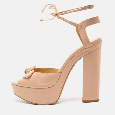 Pre-owned Charlotte Olympia Light Pink Leather Bow Ankle Tie Platform Sandals Size 41