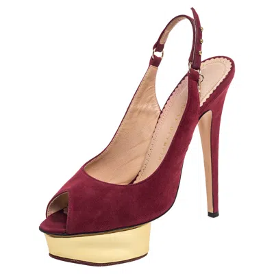 Charlotte Olympia Maroon Suede Slingback Peep Toe Platform Pumps In Multi