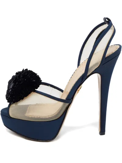 Pre-owned Charlotte Olympia Mesh Pompom Sandals In Blue
