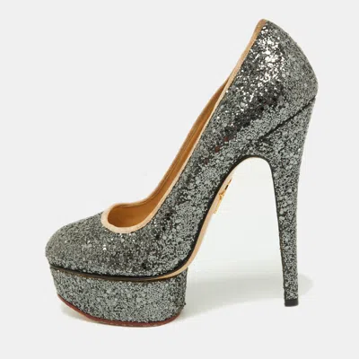 Charlotte Olympia Metallic Grey Coarse Glitter Dolly Pumps In Gray