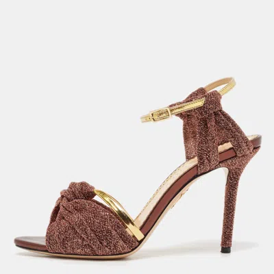 Charlotte Olympia Metallic Leather And Lurex Fabric Ankle Strap Sandals In Brown