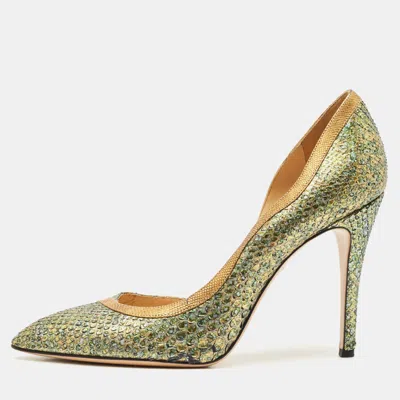 Pre-owned Charlotte Olympia Metallic Snakeskin D'orsay Pumps Size 41