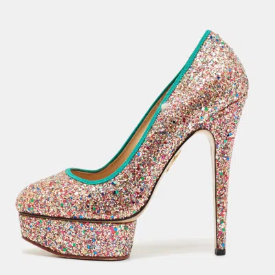 Pre-owned Charlotte Olympia Multicolor Glitter Dolly Platform Pumps Size 38