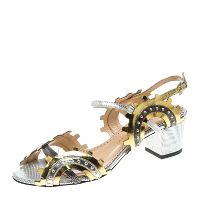 Charlotte Olympia Multicolor Leather Studded Ankle Strap Sandals In Silver