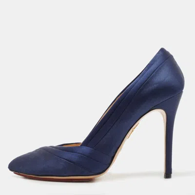 Pre-owned Charlotte Olympia Navy Blue Satin Debonaire Platform Pumps Size 40