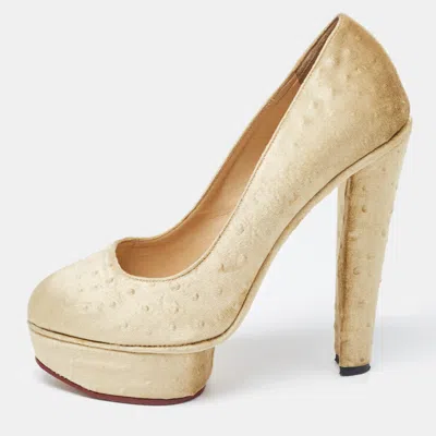 Charlotte Olympia Olive Green Velvet Dolly Platform Pumps In Gold