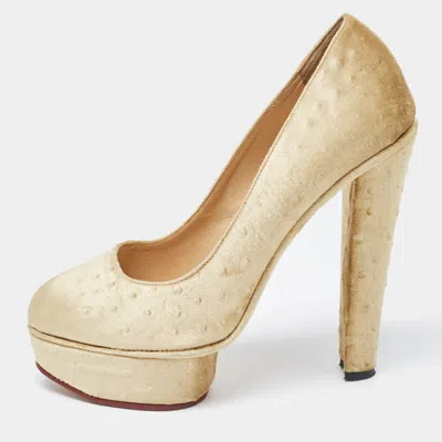 Charlotte Olympia Olive Green Velvet Dolly Platform Pumps Size 39.5 In Gold