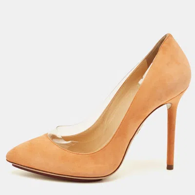 Charlotte Olympia Orange Suede And Pvc Dolly Pointed Toe Pumps
