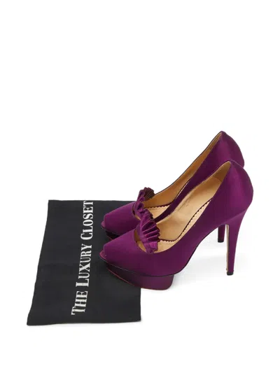 Pre-owned Charlotte Olympia Paloma Ruffled Platform Pumps In Purple