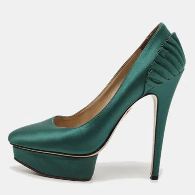 Pre-owned Charlotte Olympia Paloma Size 39 Green Satin Platform Pumps