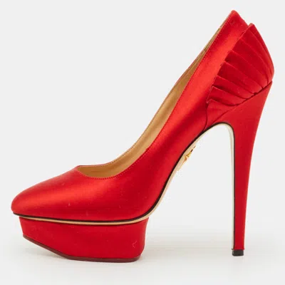Charlotte Olympia Paloma Size 39 Red Satin Paloma Fan Pleat Platform Pumps