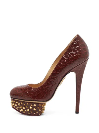 Pre-owned Charlotte Olympia Paloma Spiked Platform Pumps In Brown