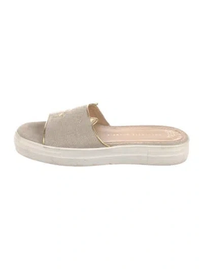 Pre-owned Charlotte Olympia Patterned Embroidered Accent Slides In Neutral