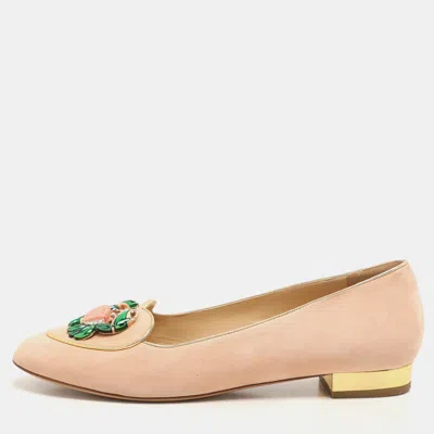 Pre-owned Charlotte Olympia Peach Suede Birthday Zodiac Cancer Ballet Flats Size 40