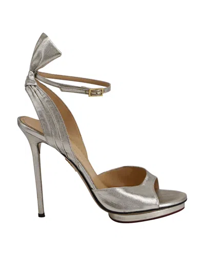 Charlotte Olympia Peep Toe High Heels Sandals In Silver Leather