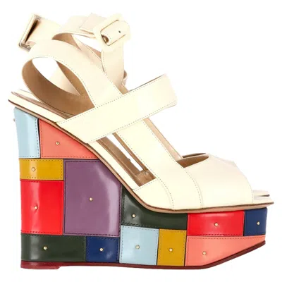 Charlotte Olympia Peep-toe Wedge Sandals In Multicolor Leather
