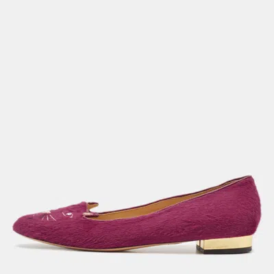 Pre-owned Charlotte Olympia Pink Calf Hair Knot A Kitty Ballet Flats Size 39